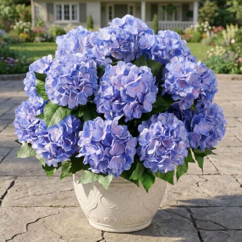 Sousi Hydrangea Artificial Flower for Outdoor, 4 Bundles Fake Hydrangea Bush Plant UV Resistant for Outdoors Front Porch Indoor Home Garden Decor(Off White) in Kuwait