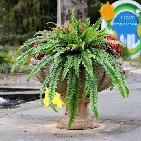 Large Artificial Boston Fern 68" Fake Ferns Silk Artificial Plants for Outdoor Planter Patio Home Office Garden Porch Faux Greenery Decor in Kuwait