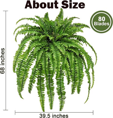 Large Artificial Boston Fern 68" Fake Ferns Silk Artificial Plants for Outdoor Planter Patio Home Office Garden Porch Faux Greenery Decor in Kuwait