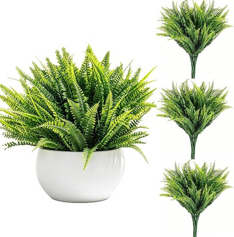 12 Pcs Fake Fern, Artificial Ferns for Outdoors UV Resistant Faux Fern Plants, Realistic Greenery Fern Stmes for Outdoor Planter Large Outdoor Patio Boston Fern Garden Porch Décor in Saudi Arabia