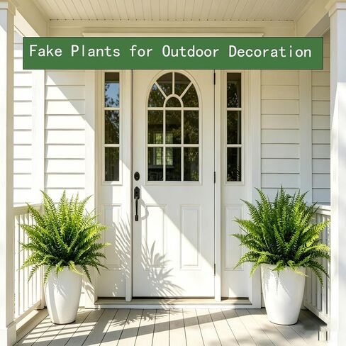 12 Pcs Fake Fern, Artificial Ferns for Outdoors UV Resistant Faux Fern Plants, Realistic Greenery Fern Stmes for Outdoor Planter Large Outdoor Patio Boston Fern Garden Porch Décor in Saudi Arabia