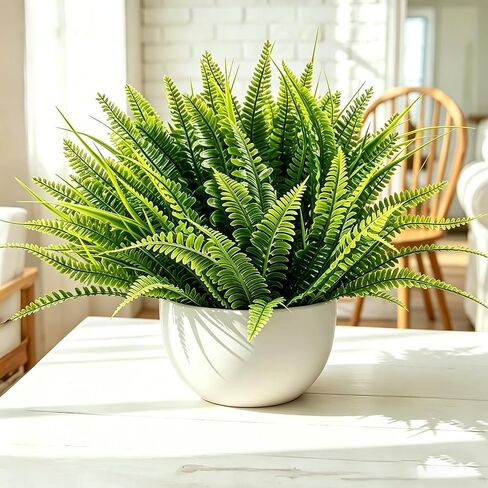 12 Pcs Fake Fern, Artificial Ferns for Outdoors UV Resistant Faux Fern Plants, Realistic Greenery Fern Stmes for Outdoor Planter Large Outdoor Patio Boston Fern Garden Porch Décor in Saudi Arabia