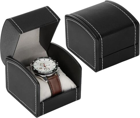 Watch Case for Men Women PU Leather Watch Gift Box with Removable Pillow Single Wristwatch Jewelry Storage Display Holder Cases Black in Kuwait