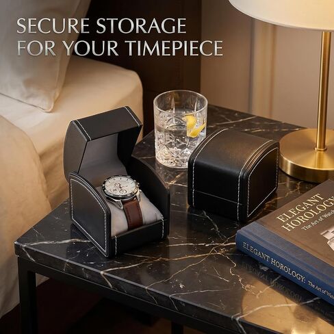 Watch Case for Men Women PU Leather Watch Gift Box with Removable Pillow Single Wristwatch Jewelry Storage Display Holder Cases Black in Kuwait