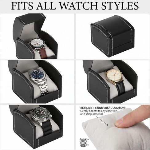 Watch Case for Men Women PU Leather Watch Gift Box with Removable Pillow Single Wristwatch Jewelry Storage Display Holder Cases Black in Kuwait