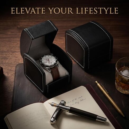 Watch Case for Men Women PU Leather Watch Gift Box with Removable Pillow Single Wristwatch Jewelry Storage Display Holder Cases Black in Kuwait