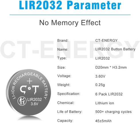 Rechargeable LIR2032 Batteries 6-Pcs | Rechargeable CR2032 Battery, For Key Fobs, Replace 3V CR2032 ML2032 in Saudi Arabia