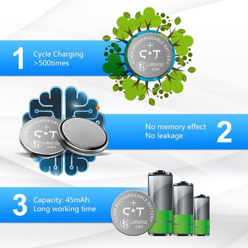 Rechargeable LIR2032 Batteries 6-Pcs | Rechargeable CR2032 Battery, For Key Fobs, Replace 3V CR2032 ML2032 in Saudi Arabia