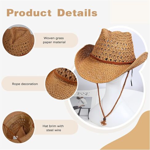 Straw Cowboy Hat Wide Brim Sun Beach Cowgirl Hat for Women and Men Summer Western Cowboy for Travel Outdoor Family in Saudi Arabia