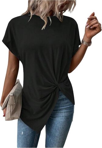 SOLY HUX Asymmetrical Tops for Women Twist Front Short Sleeve Crew Neck Tee Summer Casual T Shirt in Kuwait