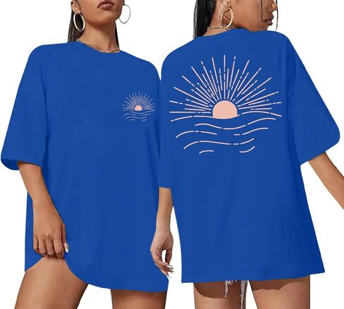 Oversized Sunshine Sunset T-Shirts for Women Vintage Sun Print Graphic Tee Beach Hawaiian Graphic Tees Baggy Tops in Saudi Arabia