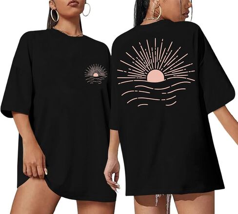 Oversized Sunshine Sunset T-Shirts for Women Vintage Sun Print Graphic Tee Beach Hawaiian Graphic Tees Baggy Tops in Saudi Arabia
