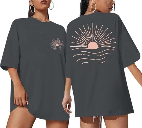 Oversized Sunshine Sunset T-Shirts for Women Vintage Sun Print Graphic Tee Beach Hawaiian Graphic Tees Baggy Tops in Saudi Arabia
