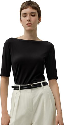 LilySilk Women Silk Breeze Jersey T-Shirt Short Sleeves Tee Boatneck Slim Fit Ladies Soft and Stretch in Kuwait