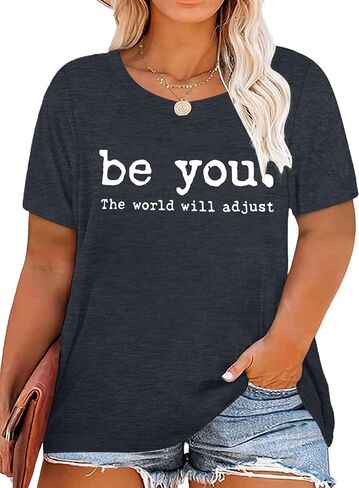 NANYUAYA Plus Size Inspirational Quote Kindness Shirt for Women T-Shirt Graphic Tee Summer Short Sleeve Top 1X-5X in Kuwait