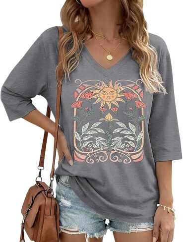 Women's Half Sleeve T-Shirts Cute Summer Graphic Tees Short Sleeve Shirt Casual Basic Loose Fit Tops in Kuwait