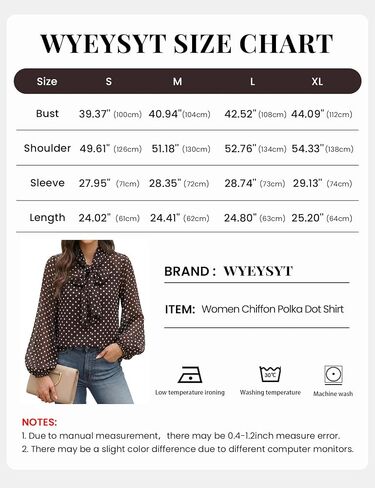 Wyeysyt Womens Polka Dot Blouse Bow Tie Neck Long Sleeve Shirts Chiffon Blouses Tops(Brown-XL) in Saudi Arabia