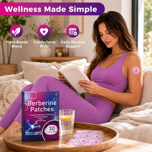Berberine Patches, Natural Formula Body Care Patches for Men & Women,8-Hour Long-Lasting Support for All Body Areas, 30 Counts in Saudi Arabia