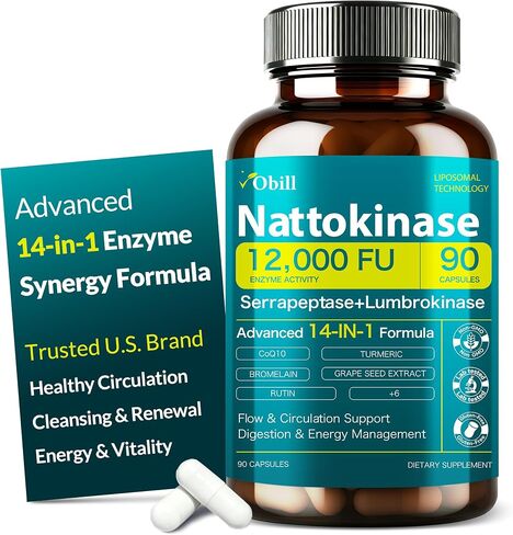 Nattokinase Supplement 12,000 FU (Max Strength) Serrapeptase 360,000 SPU, Lumbrokinase 10,000 FUV & CoQ10 -Systemic Enzymes Complex for Cardiovascular & Circulatory, Gut & Digestion Health-90 Capsules in Saudi Arabia