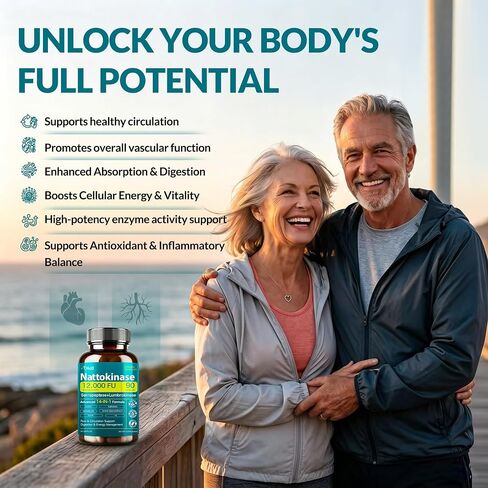 Nattokinase Supplement 12,000 FU (Max Strength) Serrapeptase 360,000 SPU, Lumbrokinase 10,000 FUV & CoQ10 -Systemic Enzymes Complex for Cardiovascular & Circulatory, Gut & Digestion Health-90 Capsules in Saudi Arabia