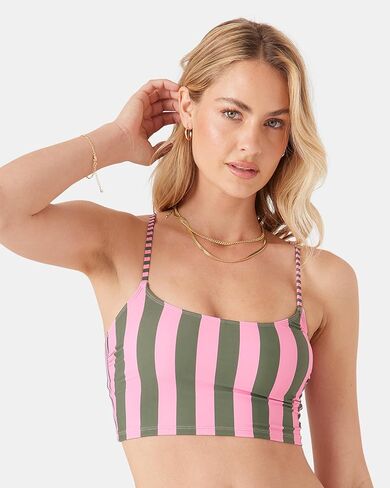Roxy Women's Cropped Tank Top – UPF 50+, Quick-Dry, Supportive Fit, Stretch Bikini Top for Beach, Poolside, Swim, Surf, Resort Wear, Pinkmix, X-Small in Kuwait