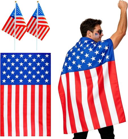 American Flag Costume Cape, Independence Day Patriotic Party Outfits for Women Men Celebration 250th Anniversary in Saudi Arabia