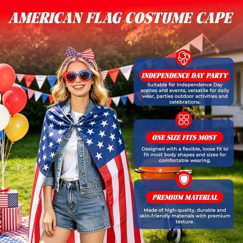 American Flag Costume Cape, Independence Day Patriotic Party Outfits for Women Men Celebration 250th Anniversary in Saudi Arabia