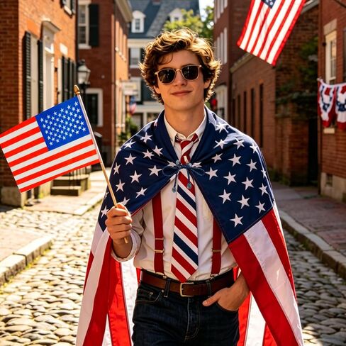 American Flag Costume Cape, Independence Day Patriotic Party Outfits for Women Men Celebration 250th Anniversary in Saudi Arabia