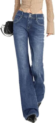 بنطال جينز واسع الارتفاع للنساء، Y2K Bootcut Flared Bell Bottom Boyfriend Woman in Kuwait