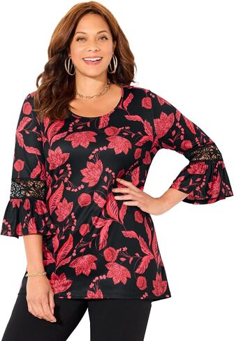 Catherines Women's Plus Size Dream Drape Bella Crochet Trim Top in Saudi Arabia