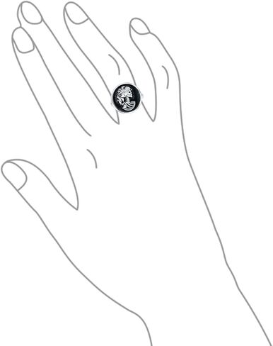 Bling Jewelry Vintage Antique Hip Cool Black White Round Bezel Female Lolita Skelton Cameo Ring For Teen Women Biker Jewelry Punk Rock .925 Sterling Silver in Kuwait