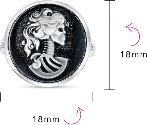 Bling Jewelry Vintage Antique Hip Cool Black White Round Bezel Female Lolita Skelton Cameo Ring For Teen Women Biker Jewelry Punk Rock .925 Sterling Silver in Kuwait