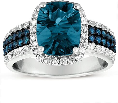 14K White Gold Genuine London Blue Topaz 3 Ct with Color Diamonds Ring in Kuwait