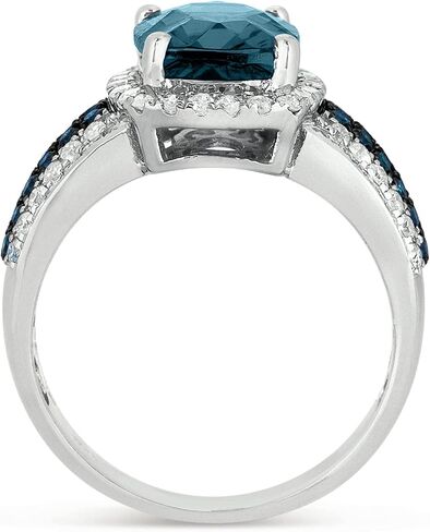 14K White Gold Genuine London Blue Topaz 3 Ct with Color Diamonds Ring in Kuwait