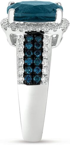 14K White Gold Genuine London Blue Topaz 3 Ct with Color Diamonds Ring in Kuwait