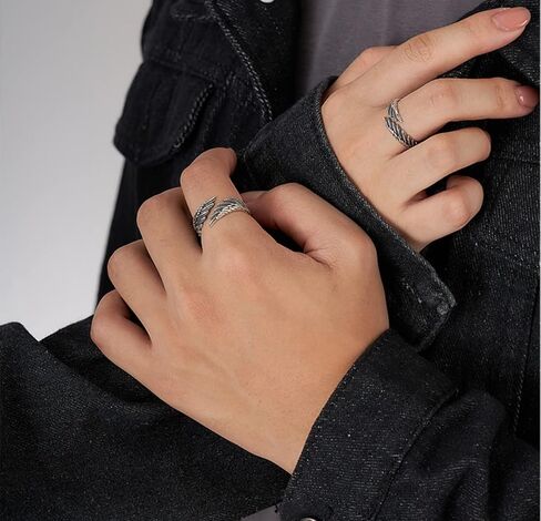 Open Angel Wings Rings for Women, Vintage Adjustable Feather Ring Hypoallergenic Statement Angel Ring Christmas Wing Ring Jewelry Gifts for Women Men in Saudi Arabia