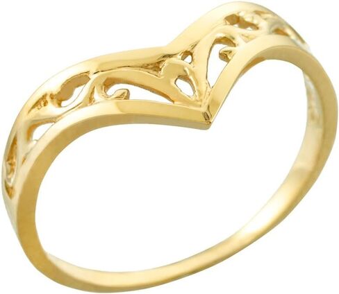 Modern Contemporary Rings Fine 14k Yellow Gold Filigree Chevron Ring for Women in Saudi Arabia