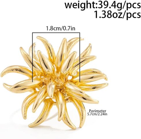 خاتم بيان زهرة الذهب مكتنزة للنساء 14K مطلية بالذهب 3D الألعاب النارية بلوم حلقة مفتوحة قابل للتعديل خاتم كوكتيل الأزهار الزفاف حفلة موسيقية حزب مجوهرات ثانوي in Kuwait