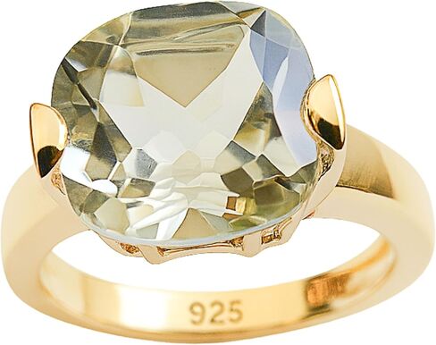 Statement Green Amethyst Cushion Cut Ring 12mm – 925 Solid Sterling Silver with 3 Micron Gold Plating – Natural Prasiolite, Handmade Fine Jewelry for Women in Saudi Arabia