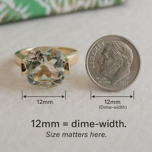 Statement Green Amethyst Cushion Cut Ring 12mm – 925 Solid Sterling Silver with 3 Micron Gold Plating – Natural Prasiolite, Handmade Fine Jewelry for Women in Saudi Arabia