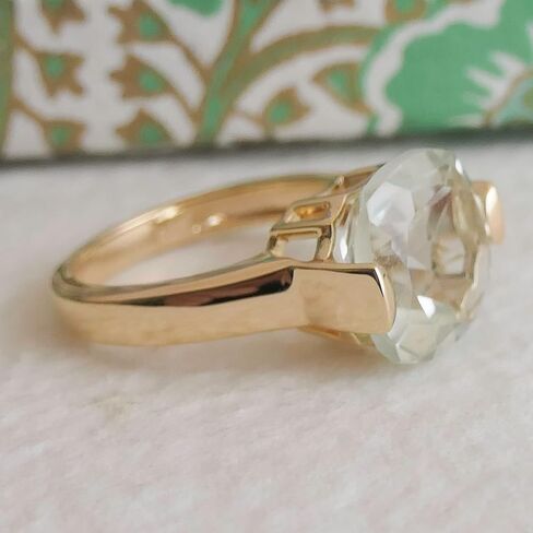 Statement Green Amethyst Cushion Cut Ring 12mm – 925 Solid Sterling Silver with 3 Micron Gold Plating – Natural Prasiolite, Handmade Fine Jewelry for Women in Saudi Arabia