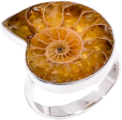Ammonite Fossil Gemstone Unique Stone 925 Sterling Silver Handmade Statement Boho Ring Gift Jewelry for Women in Kuwait
