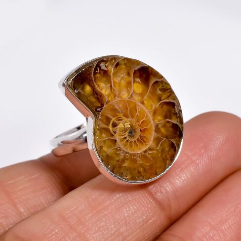 Ammonite Fossil Gemstone Unique Stone 925 Sterling Silver Handmade Statement Boho Ring Gift Jewelry for Women in Kuwait