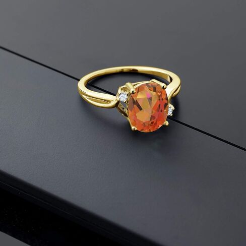 خاتم Gem Stone King مطلي بالذهب الأصفر عيار 18 قيراطًا فضيًا وبرتقاليًا كوارتز غامضًا وأبيض مكون من 3 أحجار ياقوتية للنساء | 2.73 قيراط | بيضاوي 10 × 8 مم | جوهرة الميلاد الأحجار الكريمة | الحجم 5-9 in Kuwait