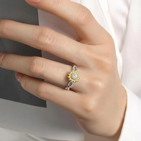Moissanite Sunflower Ring Sterling Silver You Are My Sunshine Ring Sunflower Jewelry Gifts for Women in Saudi Arabia