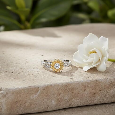 Moissanite Sunflower Ring Sterling Silver You Are My Sunshine Ring Sunflower Jewelry Gifts for Women in Saudi Arabia