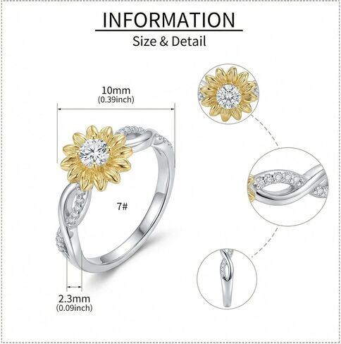 Moissanite Sunflower Ring Sterling Silver You Are My Sunshine Ring Sunflower Jewelry Gifts for Women in Saudi Arabia