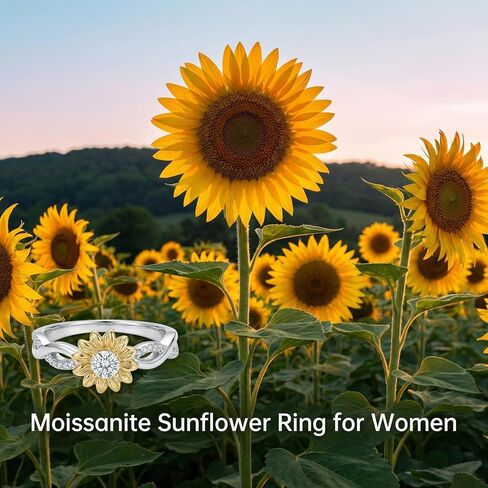 Moissanite Sunflower Ring Sterling Silver You Are My Sunshine Ring Sunflower Jewelry Gifts for Women in Saudi Arabia