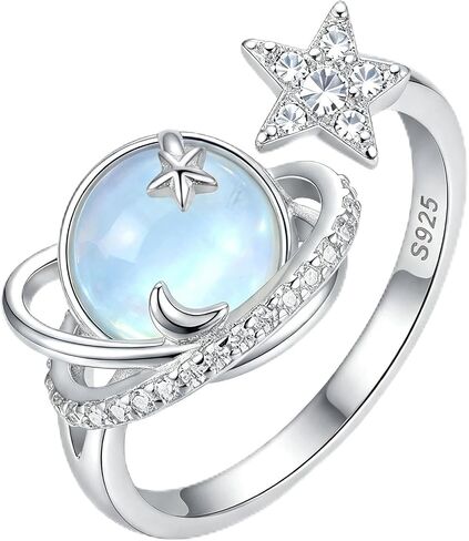 Planet Ring 925 Sterling Silver Star Moonstone Open Adjustable Thumb Rings Moonstone Galaxy Jewelry Gift for Women Mom Grandma in Saudi Arabia