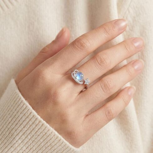 Planet Ring 925 Sterling Silver Star Moonstone Open Adjustable Thumb Rings Moonstone Galaxy Jewelry Gift for Women Mom Grandma in Saudi Arabia